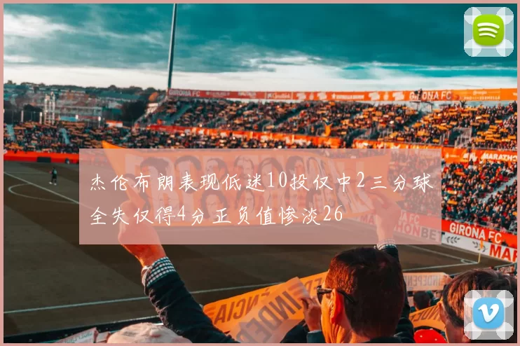 杰伦布朗表现低迷10投仅中2三分球全失仅得4分正负值惨淡26